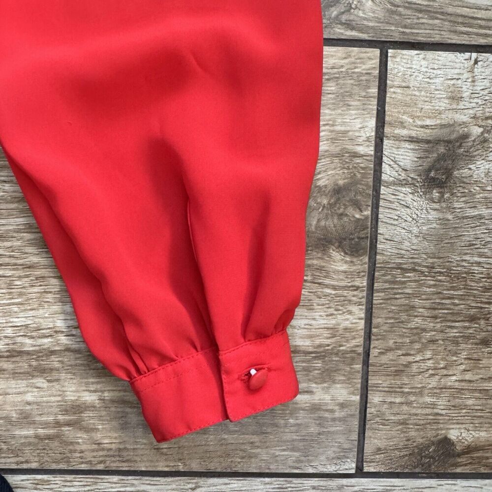 Vintage Red Sheer Blouse Mock Neck Size 10 - Picture 9 of 12